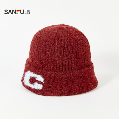 三福长毛提花字母西瓜帽 清新个性保暖造型服饰帽子847588 - 图2