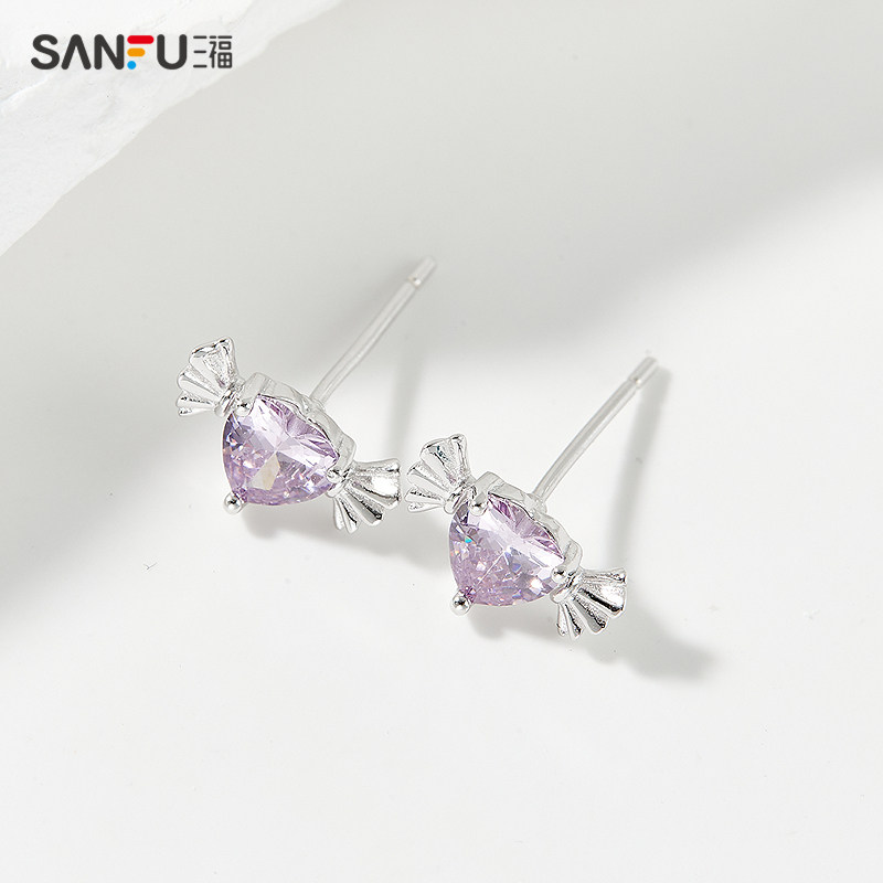 三福925银简约紫钻耳钉一对 时尚经典首饰耳饰配饰耳环839650,淘宝优惠券,粉丝福利购,淘宝优惠卷
