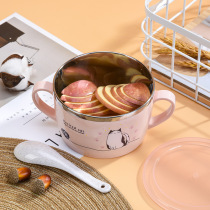 AY35 stainless steel home rice bowls baby children elementary school children with cover lunch box cute new soup bowls suit canteen