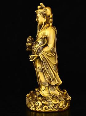 黄铜招财文财神站财神摆件家用供奉公司工厂商铺商店神台前台摆放