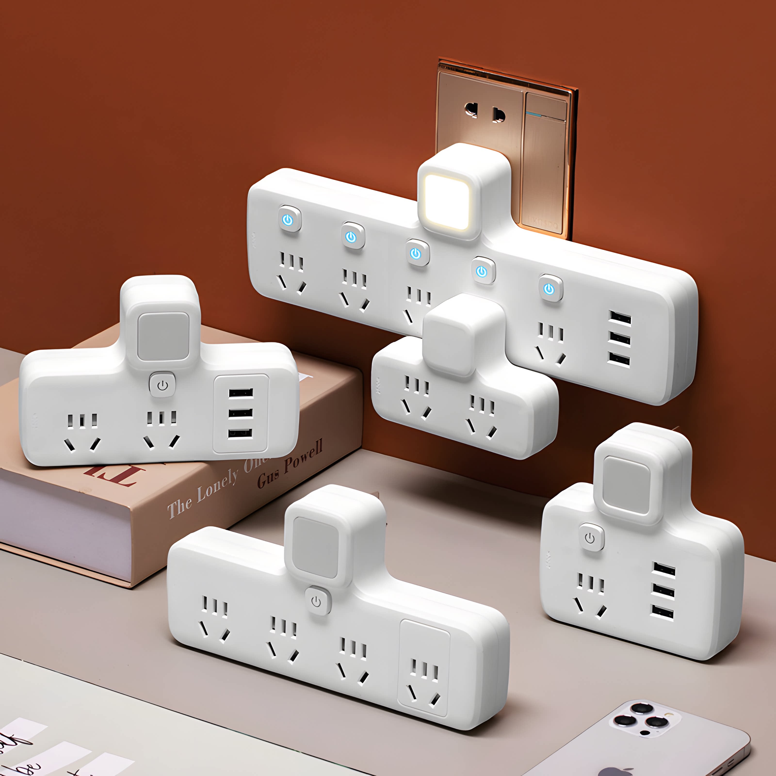 Socket extension converter one-turn multi-socket with USB night light power extender for home use