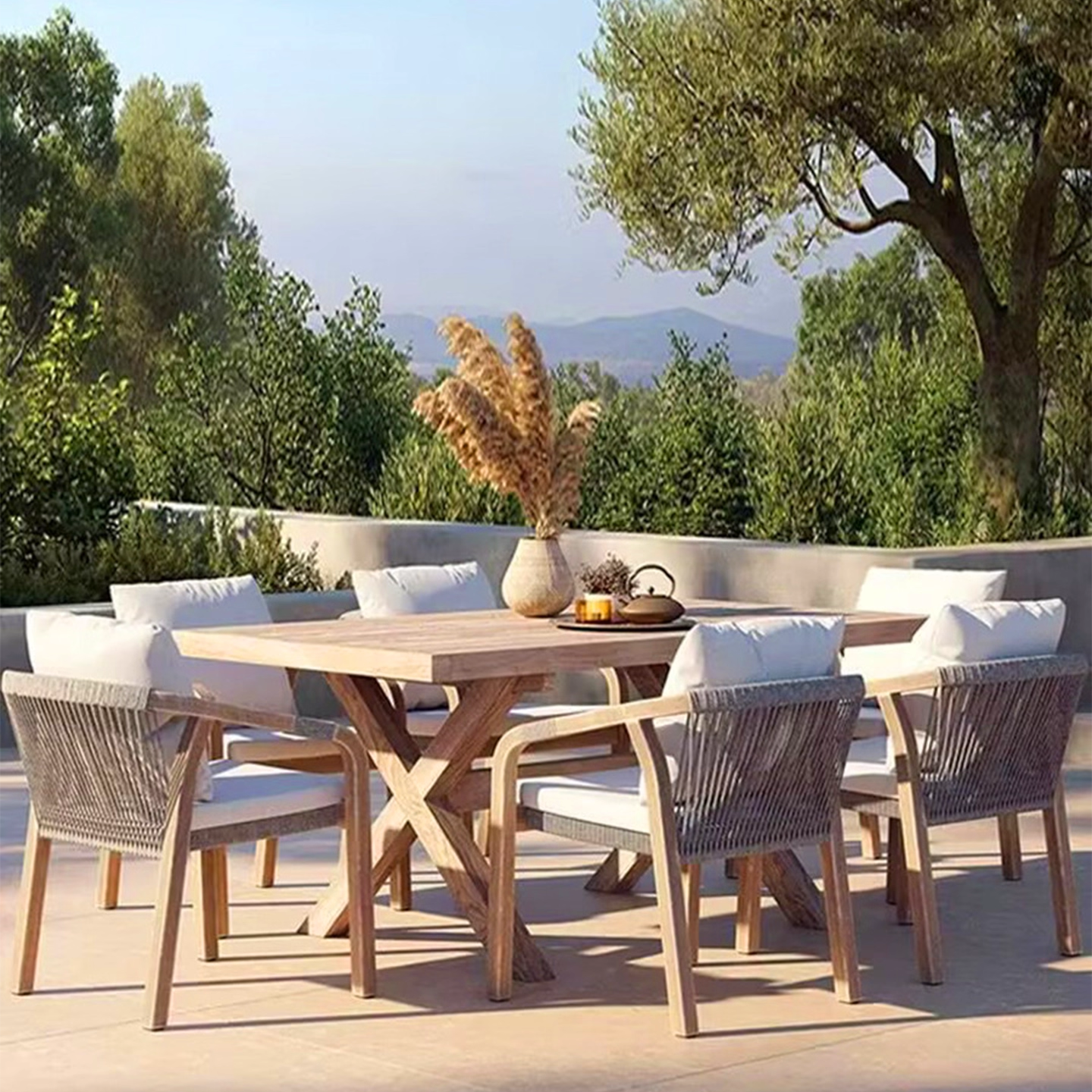 户外庭院沙发桌椅组合柚木藤编防水防晒露天别墅酒店阳台休闲家具,淘宝优惠券,粉丝福利购,淘宝优惠卷