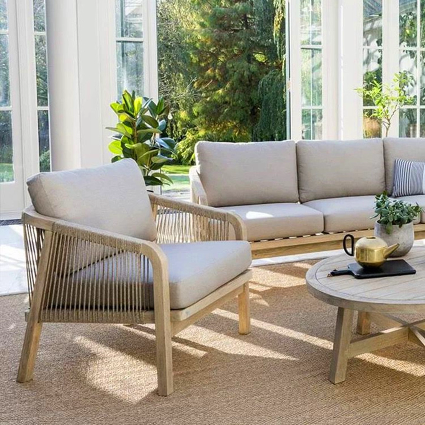 户外庭院沙发桌椅组合柚木藤编防水防晒露天别墅酒店阳台休闲家具,淘宝优惠券,粉丝福利购,淘宝优惠卷