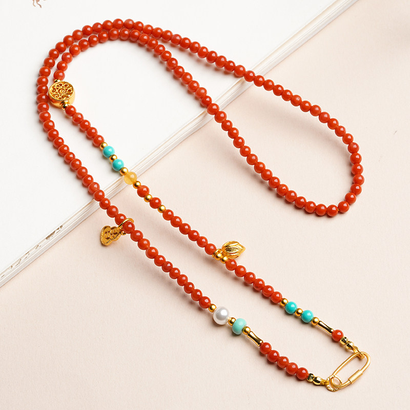 天然南红原创手作吊坠挂绳女项链配链回形针扣毛衣链配链国风设计,淘宝优惠券,粉丝福利购,淘宝优惠卷