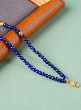 天然青金石配链手工黄金玉石吊坠挂绳原创设计双耳挂链2024年秋新