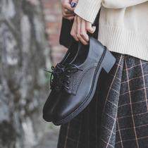 Hong Kong Boomer Women Shoes New Coarse Heel Temperament Retro Small Leather Shoes Fashion Genuine Leather Laces Inglén Wind Career Single Shoes