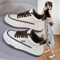 Genuine leather small white shoes woman 2023 spring autumn new thick bottom Korean version 100 hitch casual board shoes travel explosive sports shoes