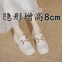 Real leather white inner heightening woman 2023 spring autumn new thick bottom small sub single shoes Inn wind small leather shoes