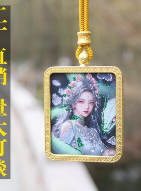 手绘彩金藏式唐卡金色框龙女