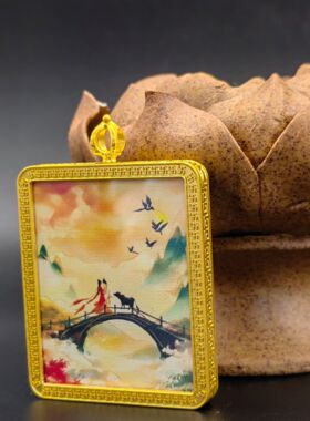 单面描金牛郎织女4x5八宝莲花万