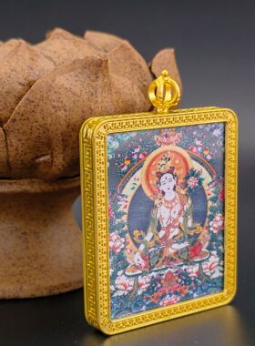 单面描金白度母4x5八宝莲花万字