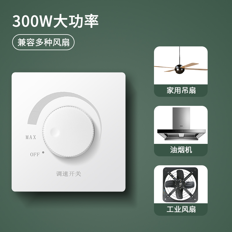 86型大功率吊扇调速器500W 1000W电风扇无极调速开关暗明装五档位 - 图0