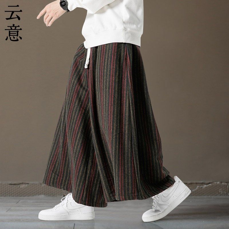 速发新中式男装条纹阔腿裤子中国风裙呢直复古料筒裤汉服毛裤唐装,淘宝优惠券,粉丝福利购,淘宝优惠卷