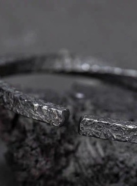 复古乌藤手镯男款潮流个性开口手环黑色莫比乌斯环男士实心镯子