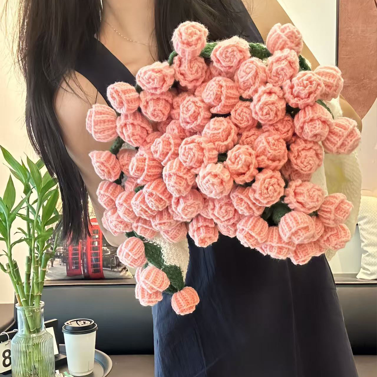 成品玫瑰花束毯子手工针织闺蜜新婚新年情人节实用生日礼物女生