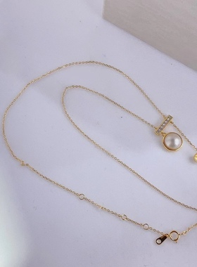 925纯银海水珍珠平衡木吊坠白色马贝简约又日常尾链可多处调节