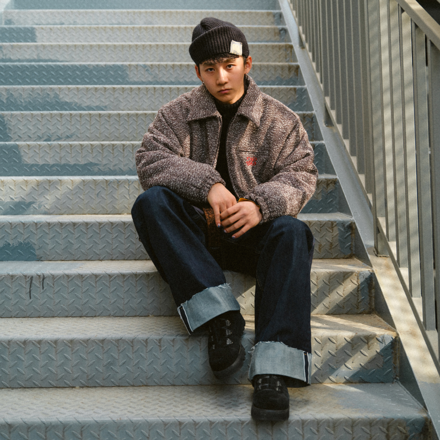 Liberty line25fw复古ma1改良羊毛混纺粗花呢大翻领棉服bomber - 图1