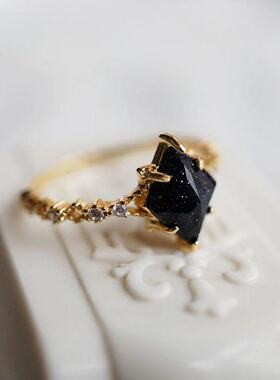 法国gentle motto日系蓝砂石闪烁星光皇冠梦幻蕾丝镀925复古套戒