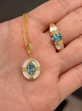 法国gentle motto设计海蓝锆石红刚玉白贝母项链高品质百搭气质