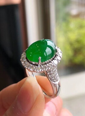 法国gentle motto仿高冰正阳绿花饱满蛋面戒指 镀925镶嵌玉髓伴