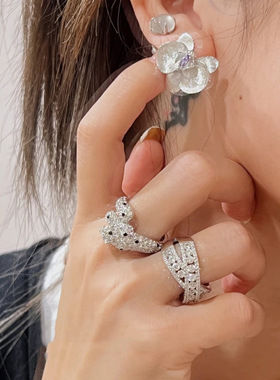 法国gentle motto设计百搭交叉镶嵌锆石戒指  高品质个性风格