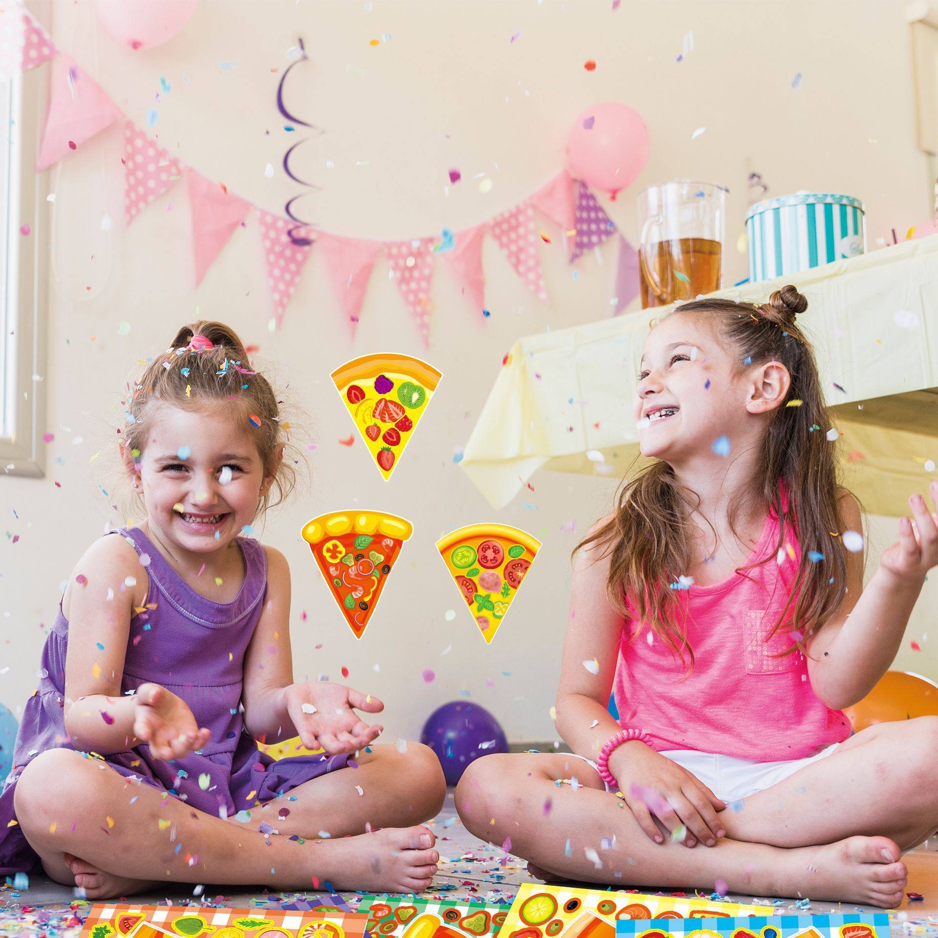 美味诱人披萨拼图贴纸DIY墙面亲子益智手工男女孩拼装脸贴礼物贴,淘宝优惠券,粉丝福利购,淘宝优惠卷