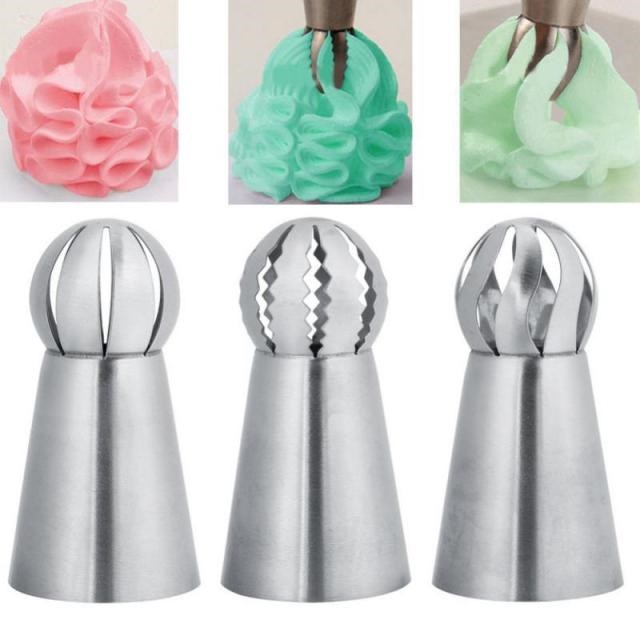 3Pcs/Set Flower Icing Piping Nozzles Tips Sphere Ball Kitche - 图0