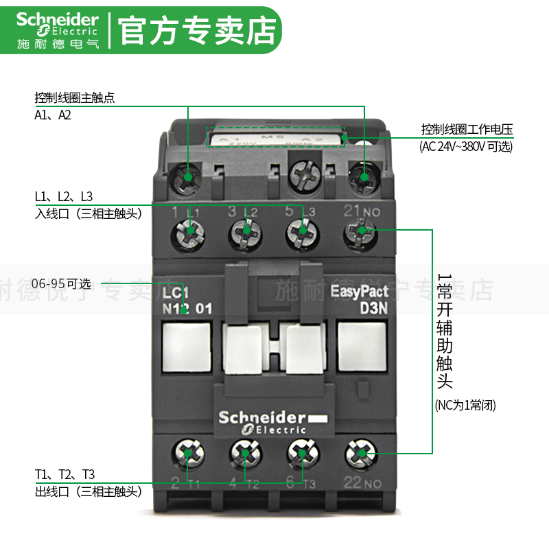 施耐德交流接触器LC1N0910 1210 1810 2510 3210M5N 40 65 80F5N - 图2