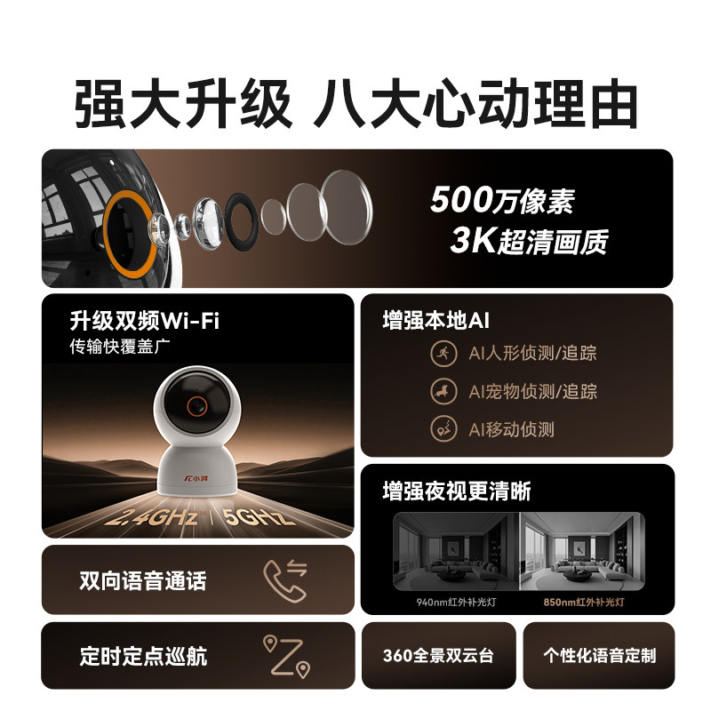 小湃500万家用智能摄像头超清无线宠物监控器360度全景夜视摄影头,淘宝优惠券,粉丝福利购,淘宝优惠卷