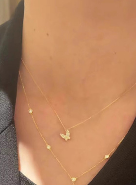 轻奢23春夏 立体蝴蝶 花束满钻密镶s925银锁骨链项链