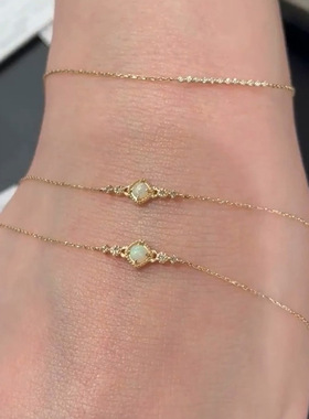 日本轻奢 风之声 菱形蛋白石欧泊 树叶锆石 s925电镀14K金 手链