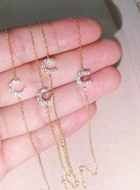 日式轻奢 银s925电镀14k 月牙月亮 马蹄 u型镶钻 满钻手链 细