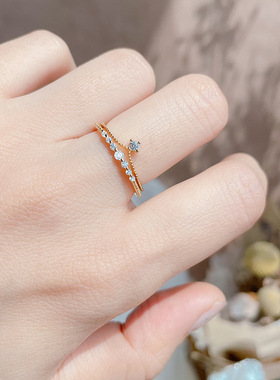 日本轻奢百搭款璀璨七颗锆石银电镀14k金戒指尾戒极细叠戴戒指