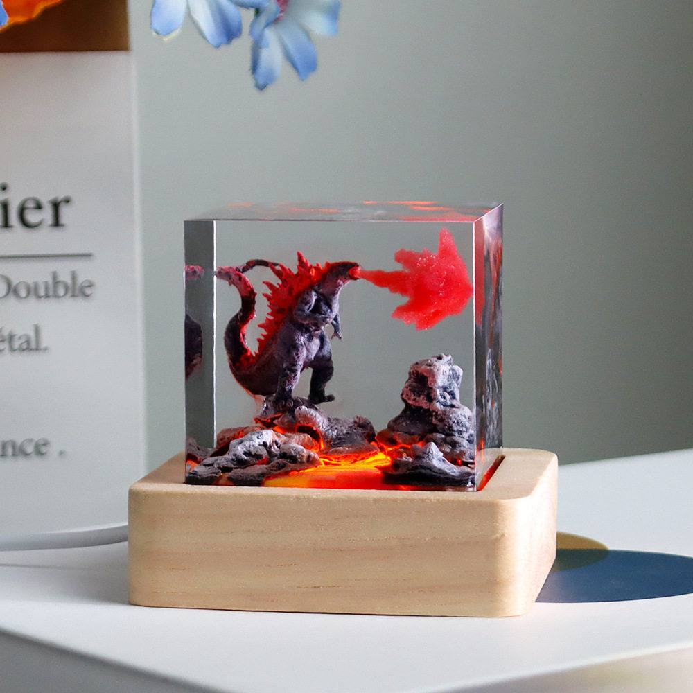 新款桌搭欧式创意水晶内埋哥斯拉迷你小夜灯滴胶学生儿童送礼礼物,淘宝优惠券,粉丝福利购,淘宝优惠卷