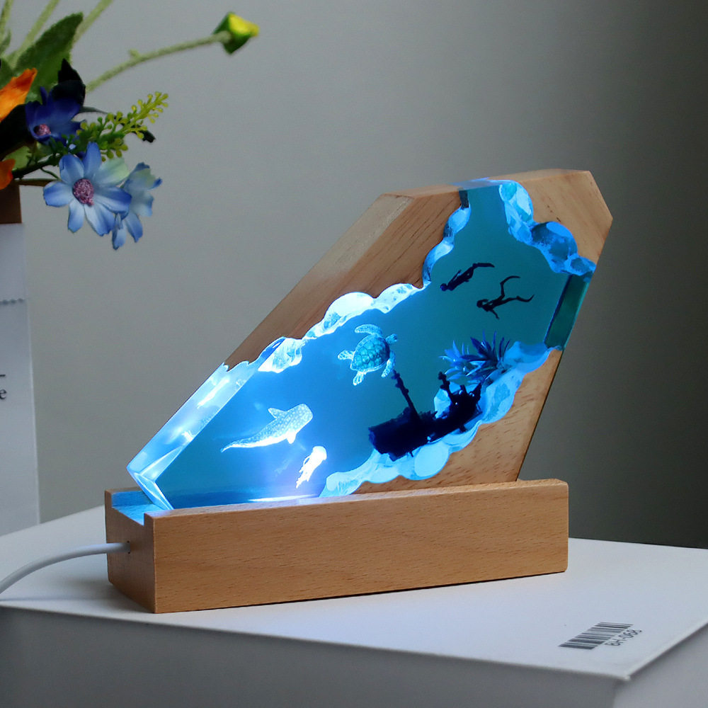 新款文创潮玩展海洋树脂灯摆件微景观水晶小夜灯创意礼物temu选品,淘宝优惠券,粉丝福利购,淘宝优惠卷