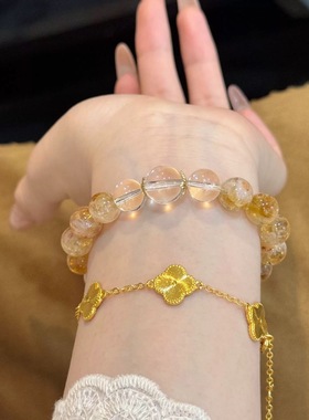 原创【存钱罐】天然黄塔晶手链女招财旺事业黄水金发晶白水晶手串
