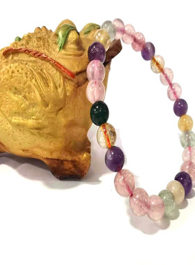 天然水晶手链手串 草莓晶紫水晶发晶福禄寿 水晶超八超七手链手串