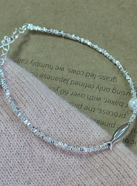 日系cherry kitty年年有鱼手链女s925银碎银子小鱼珍珠春夏设计