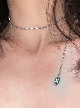 日系Cherry Kitty多巴胺彩色闪钻项链女轻奢时尚精致设计颈链