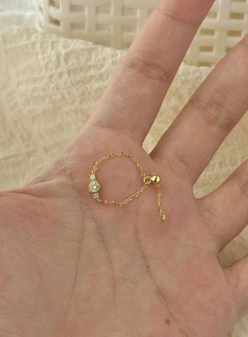 日系Cherry Kitty闪钻橄榄绿石抽拉链条戒指女精致设计感食指