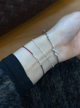 日系cherry kitty碎银子手链女s925银叠戴组合佩戴手串年开春