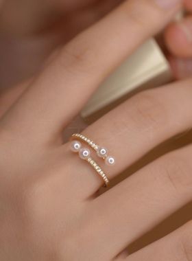 日系Cherry Kitty轻奢高级感闪钻珍珠戒指女vintage洋气奢华指环