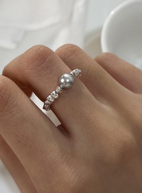 日系cherry kitty简约小众设计感s925银碎银子施家珍珠戒指女