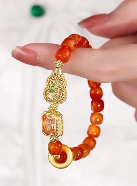 日系Cherry Kitty新中式焦糖琥珀色串珠手链女vintage小众复古