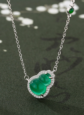 日系Cherry Kitty新中式镶钻绿葫芦项链女vintage轻奢小众设计