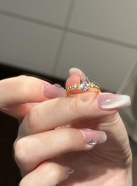 日系Cherry Kitty法式葡萄紫蛋面戒指女ins轻奢高级感指环时尚