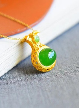 日系Cherry Kitty复古新中式碧绿钱袋子吊坠项链女精致高级感颈