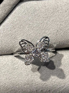 日系Cherry Kitty法式轻奢镂空旋转蝴蝶戒指女vintage洋气奢华