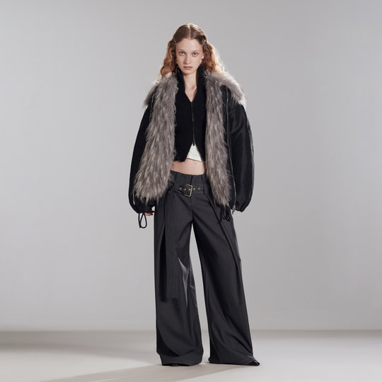 出逃赤岗西原创黑色微光感派克服女冬混色棉衣仿貉毛加厚棉服外套