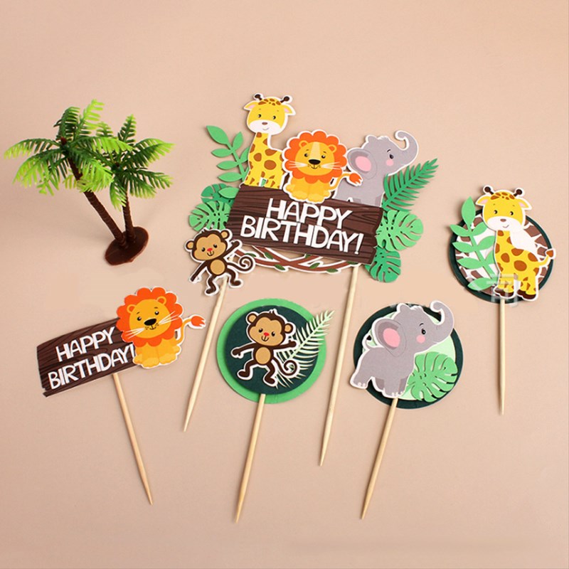 Woodland Amimals Happy Birthday Cake Toppers Jungle Safari C - 图0